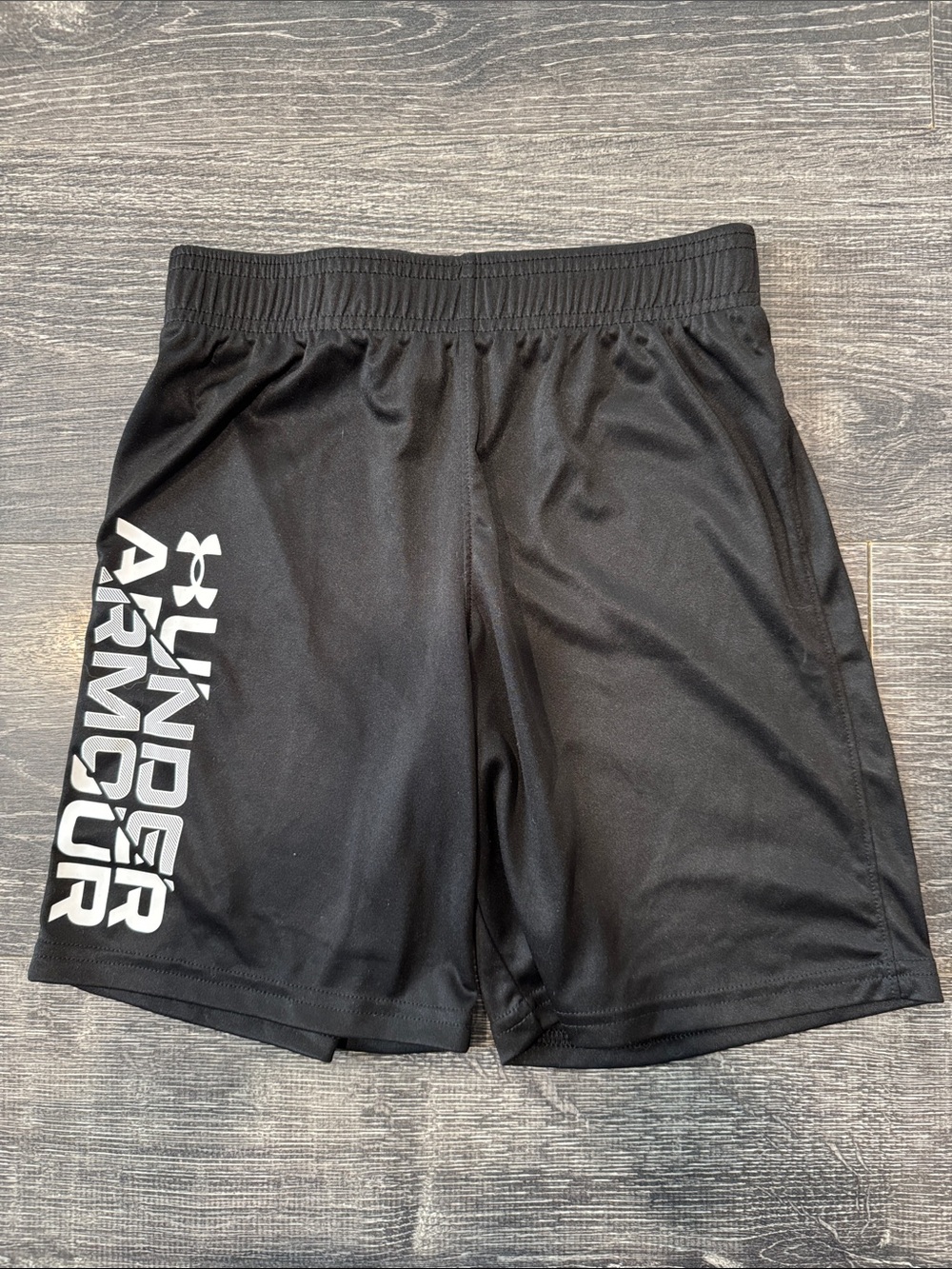 Under Armour Black Shorts with White Vertical Logo - Kids